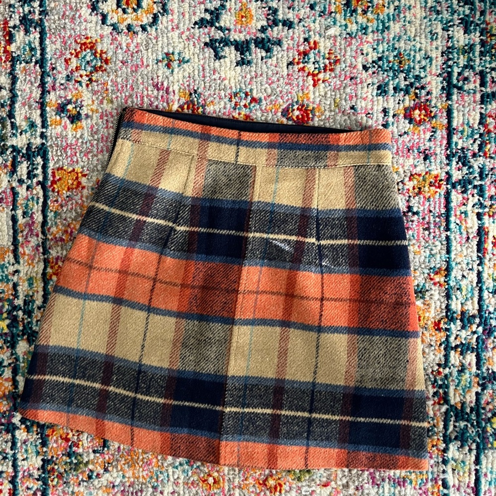 Lulus Plaid Wool Skirt - Orange and Blue